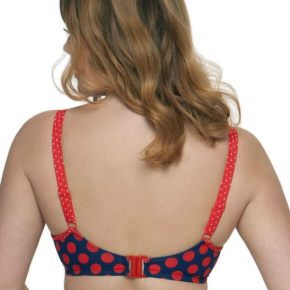 Curvy Kate Bikini Top 30FF Plain Sailing Navy Red Polka Dots Padded - Picture 8 of 8